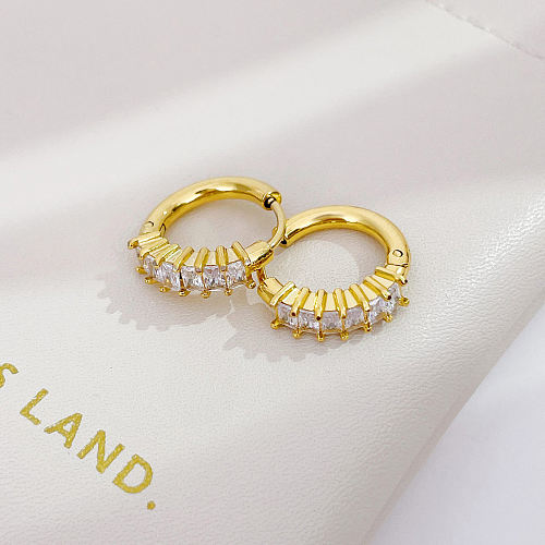 1 Pair Simple Style Geometric Plating Inlay Stainless Steel  Zircon Earrings