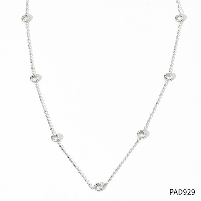 Modische runde Halskette aus Edelstahl mit Inlay-Zirkon-Beschichtung, 1 Stück