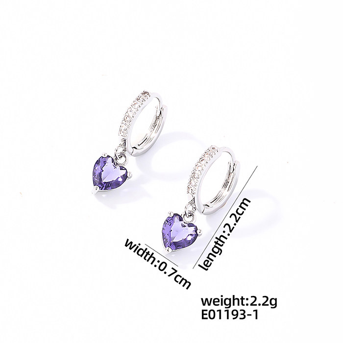 1 paire de gouttelettes d'eau de style coréen doux et décontracté en forme de cœur avec incrustation de placage de fleur en acier inoxydable zircon plaqué or blanc boucles d'oreilles pendantes