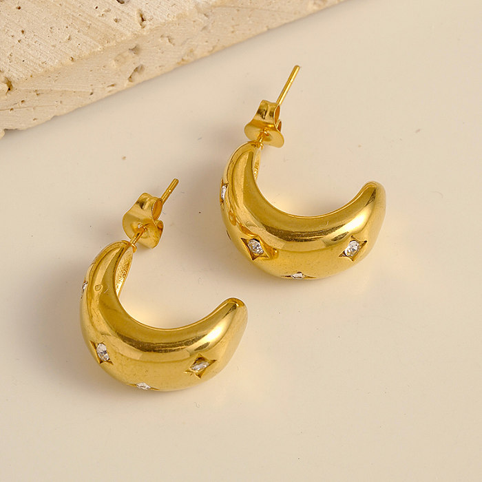 1 Pair Vacation Beach Simple Style Star Moon Plating Inlay Stainless Steel  Artificial Diamond Gold Plated Ear Studs
