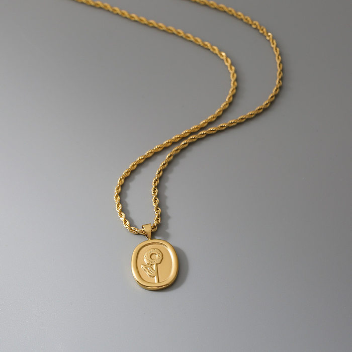 Collier pendentif plaqué or en acier inoxydable de couleur unie de style simple