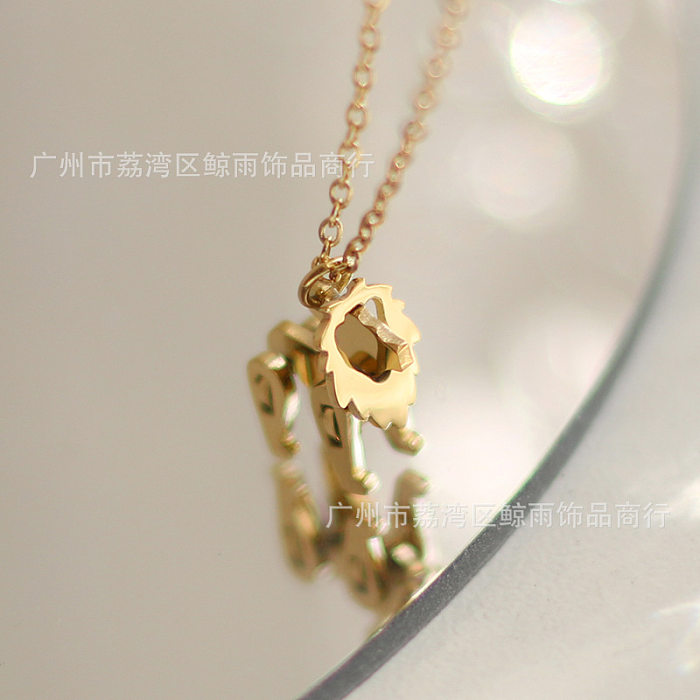 Simple Building Block Toy Lion Animal Stainless Steel Necklace