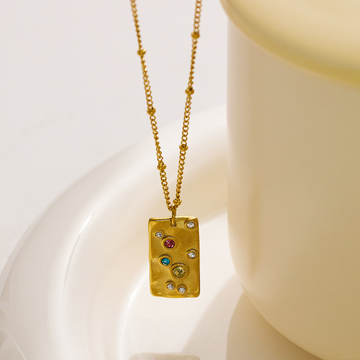 Barock-Stil Neuheit Rechteck Edelstahl Edelstahl vergoldet Zirkon Halskette in großen Mengen