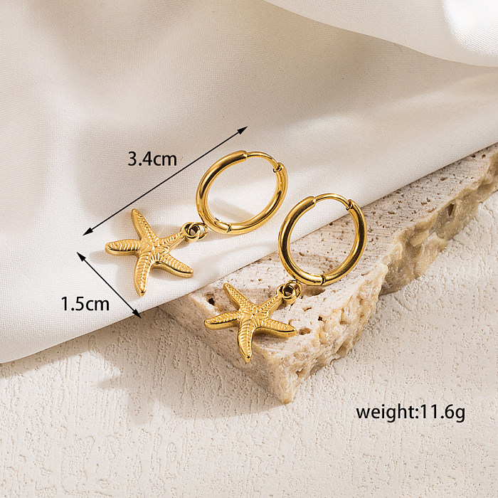 1 Pair Elegant Retro Commute Starfish Shell Plating Stainless Steel  18K Gold Plated Drop Earrings