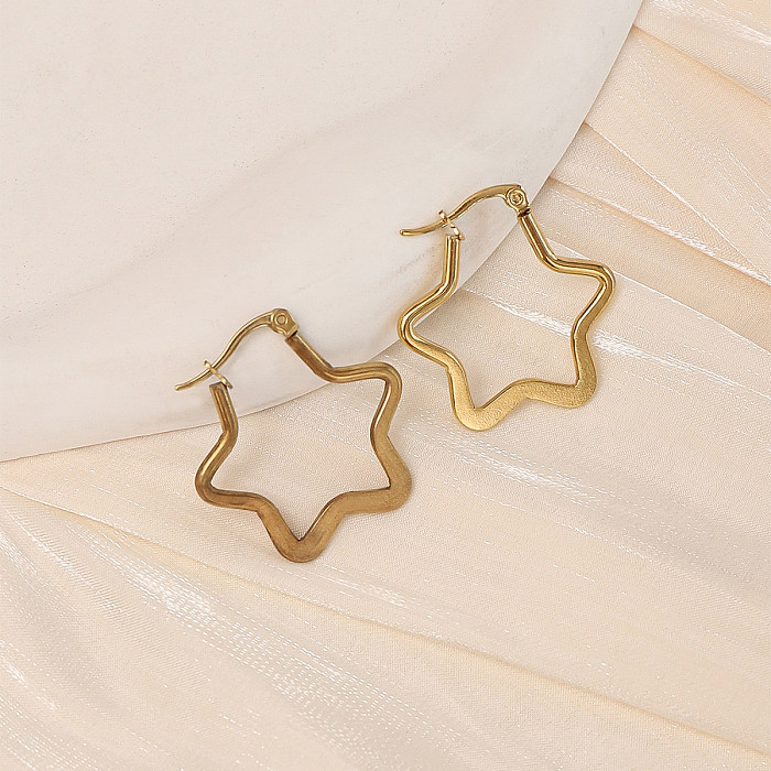 1 paire de boucles d'oreilles créoles plaquées or en acier inoxydable, Style Simple, en forme d'étoile et de cœur