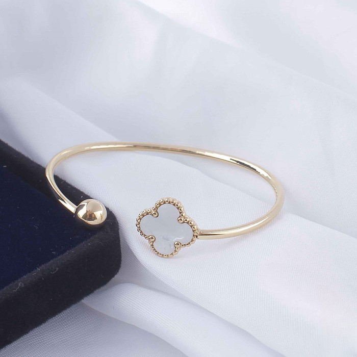 Wholesale Casual Classic Style Four Leaf Clover Stainless Steel Plating Gold Plated Bangle