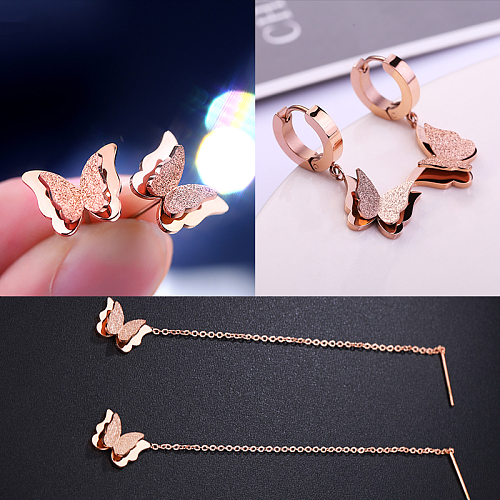 1 Pair Elegant Lady Butterfly Plating Stainless Steel  18K Gold Plated Drop Earrings Earrings Ear Studs