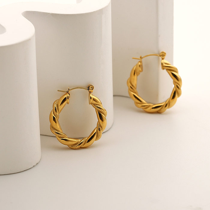 Gold-plated Stainless Steel  Bread Pattern Double-strand Hemp Wreath Hoop Earrings