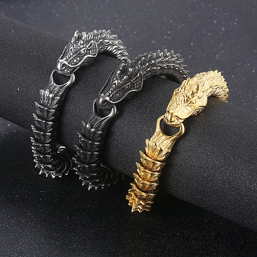 Hip-Hop Rock Solid Color Dragon Stainless Steel Plating Bracelets
