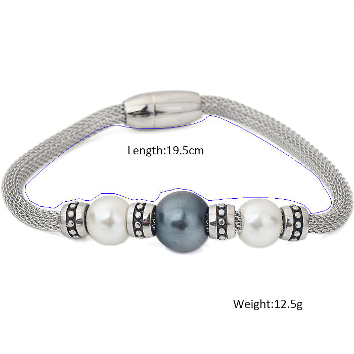 Bracelets ronds en perles d'acier et de titane, style simple, vente en gros