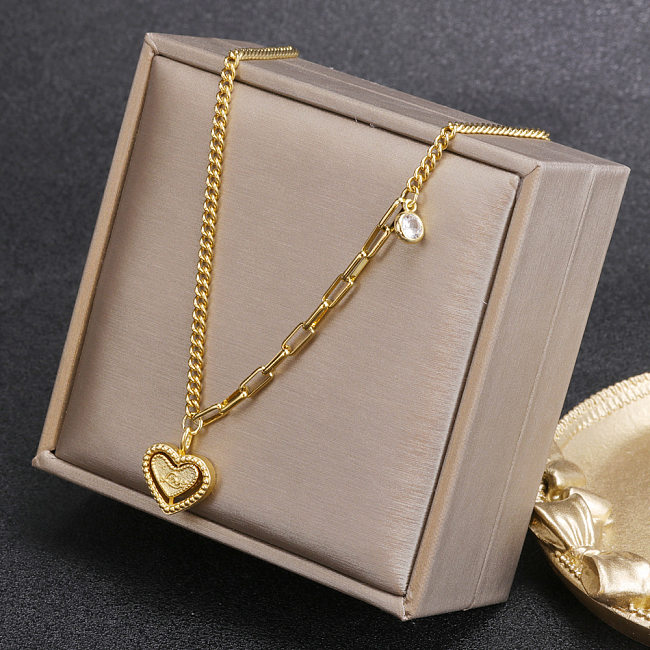 Simple Style Heart Shape Stainless Steel  Copper Plating 24K Gold Plated Pendant Necklace