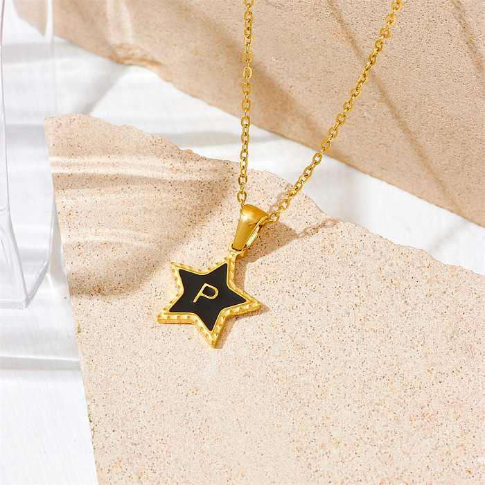 Einfache Halskette mit Buchstaben-Stern-Anhänger, Edelstahl-Beschichtung, vergoldet