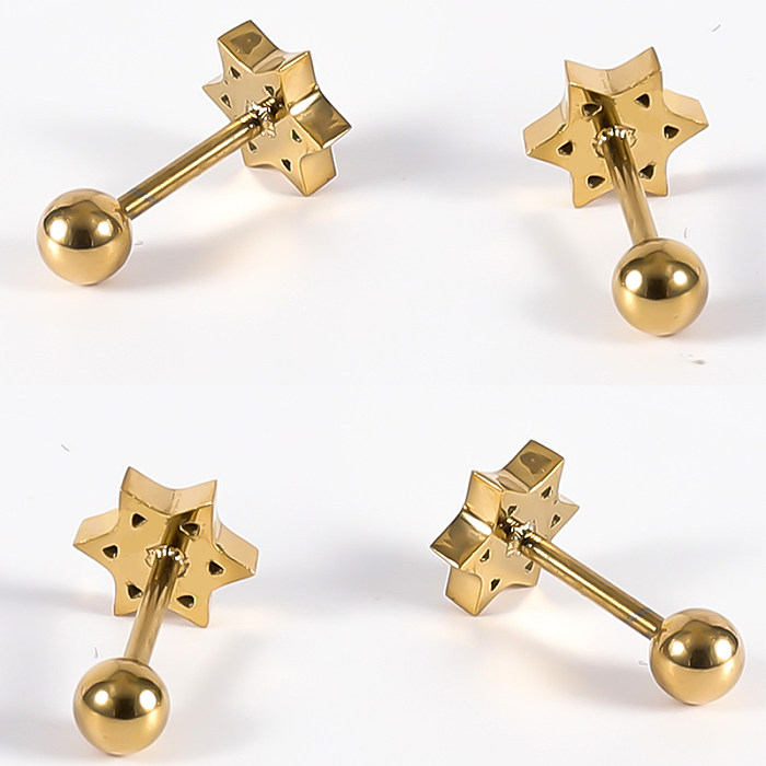 1 Piece Simple Style Shiny Hexagram Plating Inlay Stainless Steel  Zircon 14K Gold Plated Ear Studs