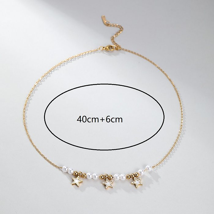 Collar con colgante chapado en oro de 18 quilates, elegante, con perlas de estrella, acero inoxidable, chapado en plástico