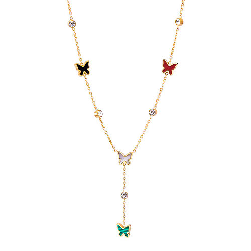 Fashion Geometric Stainless Steel Pendant Necklace Inlay Zircon Stainless Steel  Necklaces 1 Piece