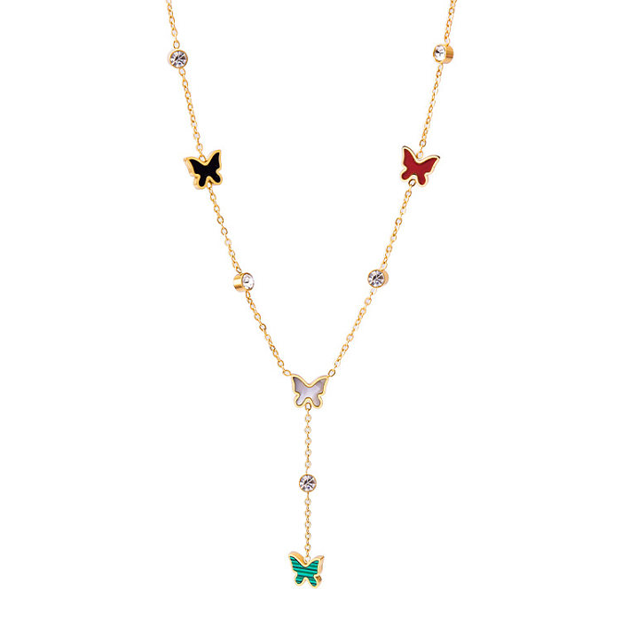 Modische Halskette mit geometrischem Edelstahl-Anhänger, Inlay-Zirkon-Edelstahl-Halskette, 1 Stück
