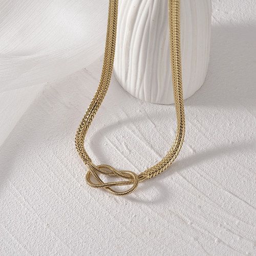 Collar de cadena de acero inoxidable con nudo de lazo, estilo simple, 1 pieza