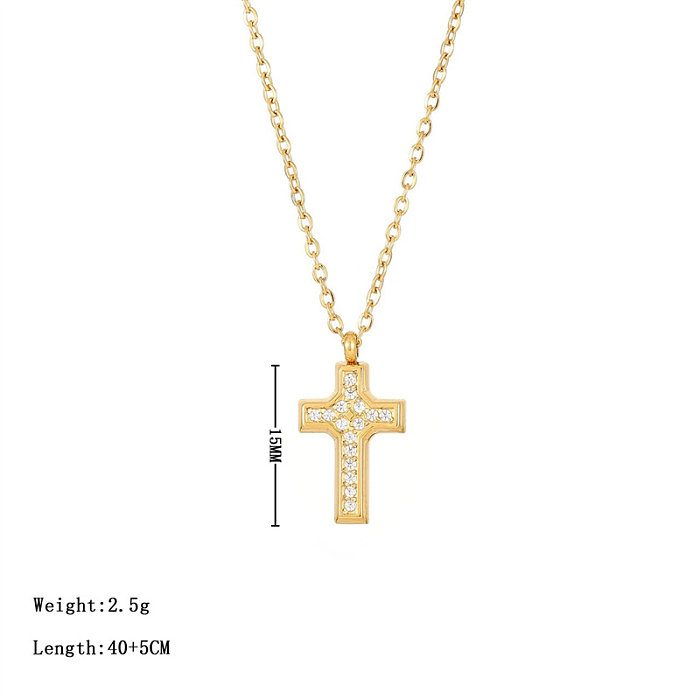 Collier pendentif en Zircon plaqué or blanc, croix de transport de Style Simple, en acier inoxydable, en vrac