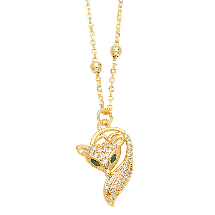 Modern Style Heart Shape Fox Stainless Steel  Copper Plating Inlay Zircon 18K Gold Plated Pendant Necklace