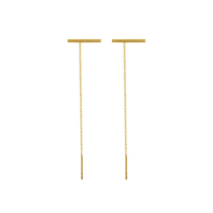 Pendientes simples de oro de 18k de acero inoxidable con línea de oreja y borla larga