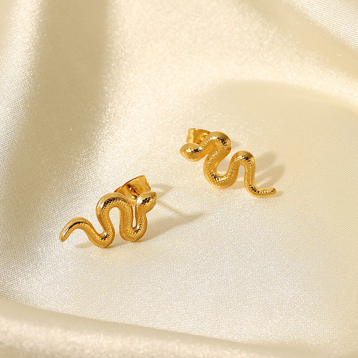 Boucles d'oreilles en forme de serpent en acier inoxydable plaqué or 18 carats