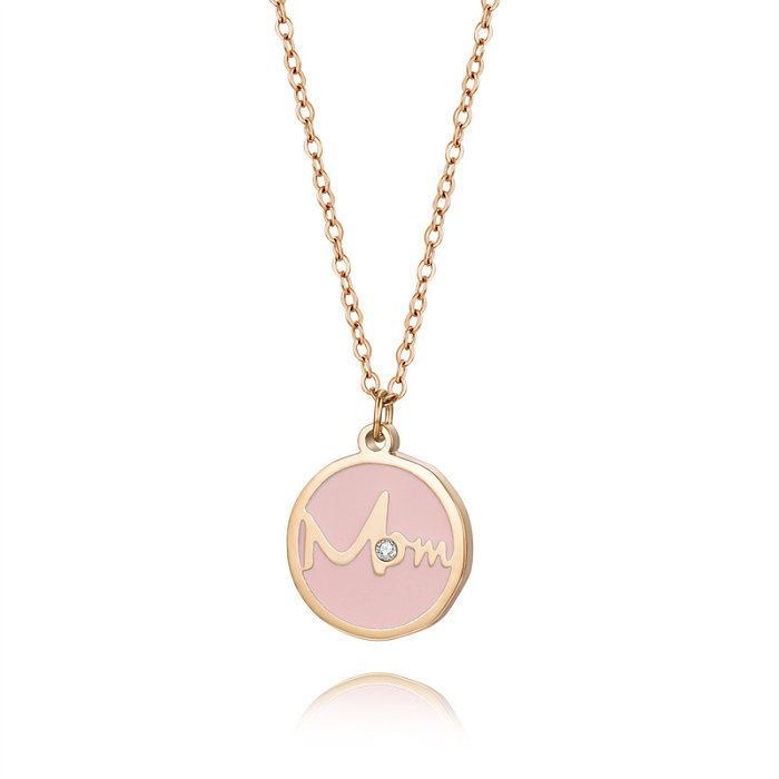 Casual Simple Style Letter Stainless Steel  Stainless Steel Polishing Plating Inlay Diamond Rose Gold Plated Pendant Necklace