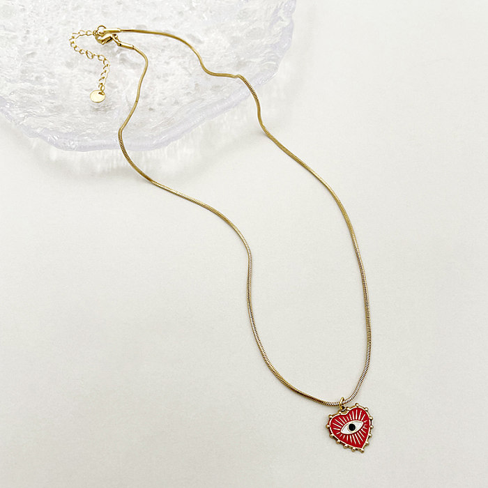 Cute Commute Heart Shape Eye Stainless Steel  Enamel Plating Gold Plated Pendant Necklace