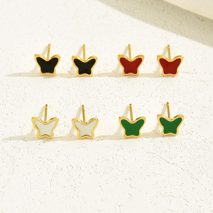 4 Pairs Preppy Style Sweet Butterfly Enamel Plating Stainless Steel  18K Gold Plated Ear Studs