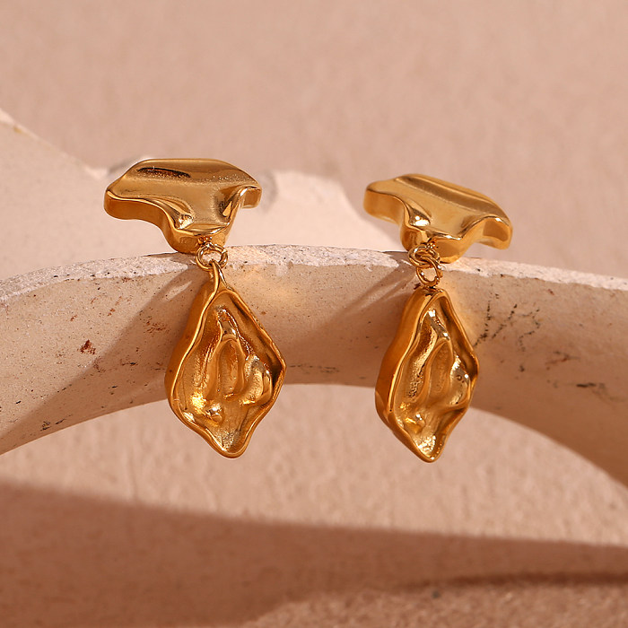 1 paire de boucles d'oreilles pendantes en acier inoxydable, Style Simple, Style classique, plaqué géométrique, plaqué or 18 carats