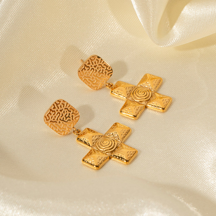 1 Pair IG Style Cross Plating Stainless Steel  18K Gold Plated Drop Earrings