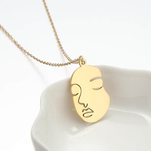 1 Piece Retro Human Face Stainless Steel Plating Hollow Out Pendant Necklace