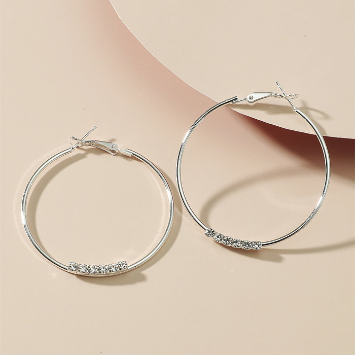 Fashion Circle Stainless Steel Inlay Rhinestones Hoop Earrings 1 Pair