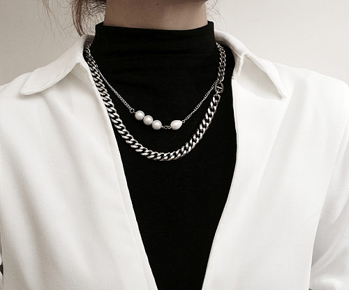 Collar de cadena de perlas de acero inoxidable de color sólido de estilo simple hip-hop