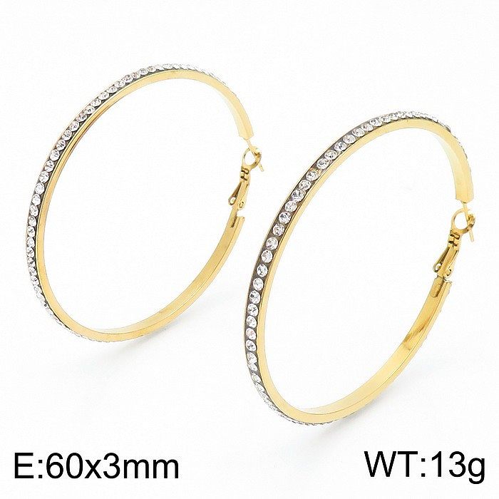 1 Pair Bridal Shiny Solid Color Plating Inlay Stainless Steel  Artificial Diamond 18K Gold Plated Hoop Earrings