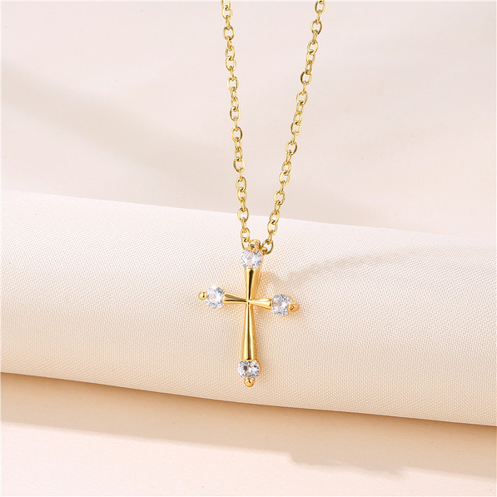 1 Piece Fashion Cross Stainless Steel  Stainless Steel Plating Inlay Zircon Pendant Necklace