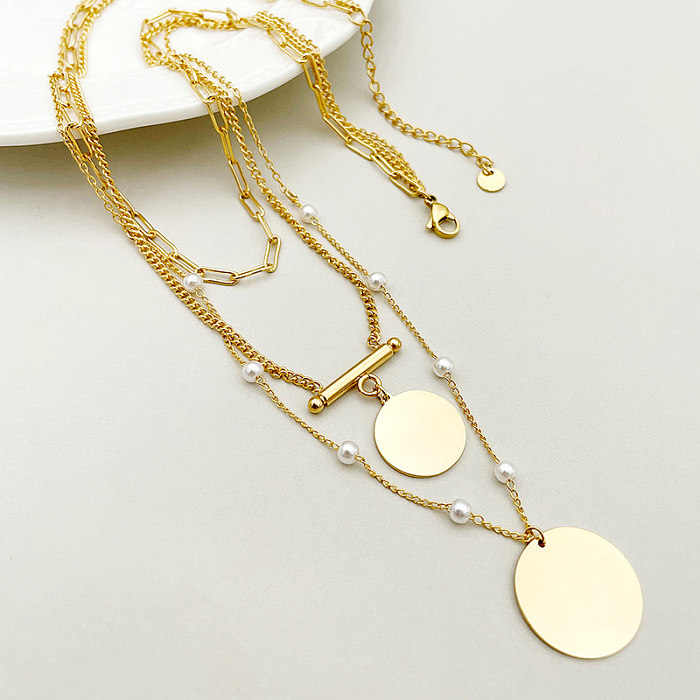 Simple Style Commute Round Stainless Steel  Gold Plated Three Layer Necklace In Bulk