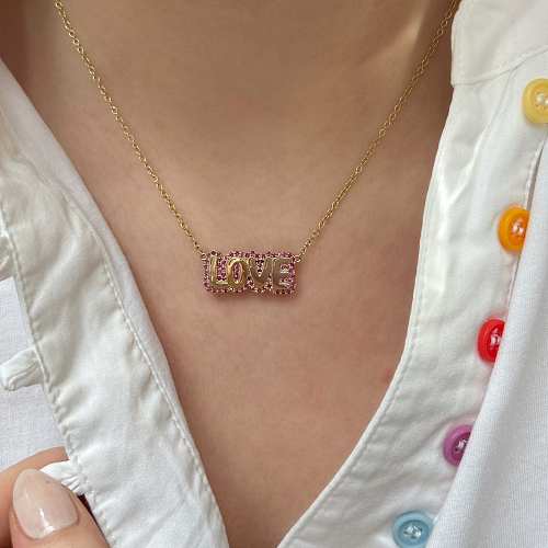 Simple Style Letter Stainless Steel  Stainless Steel Plating Inlay Zircon 18K Gold Plated Pendant Necklace