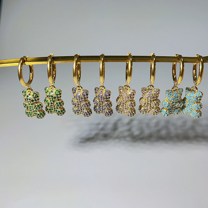1 Pair IG Style Cute Bear Plating Inlay Stainless Steel  Copper Zircon 18K Gold Plated Drop Earrings