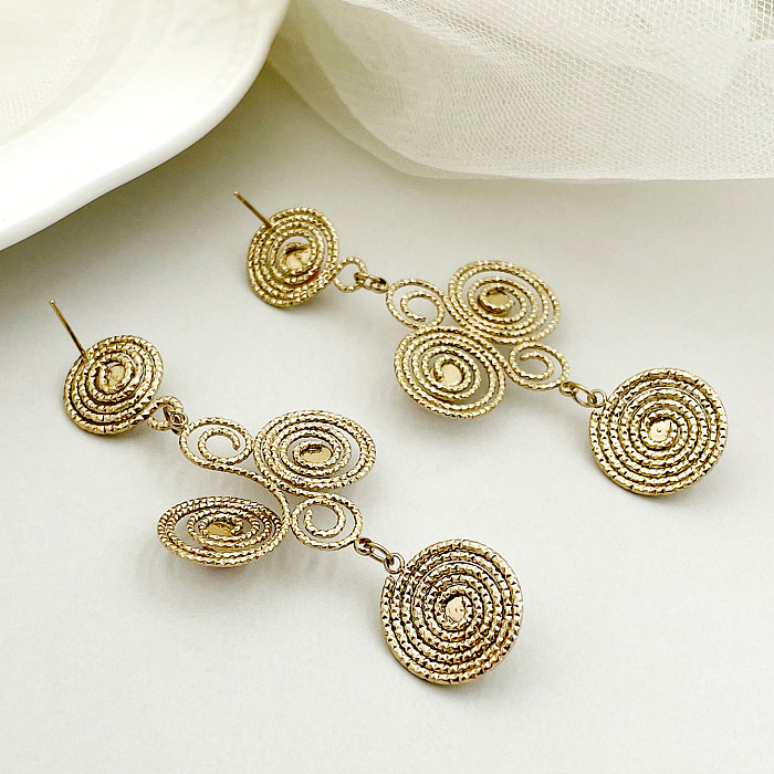 1 Pair Vintage Style Roman Style Spiral Stripe Enamel Plating Inlay Stainless Steel  Artificial Gemstones Gold Plated Drop Earrings