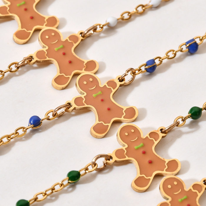 Wholesale Cartoon Style Cute Gingerbread Stainless Steel Enamel Plating Gold Plated Bracelets