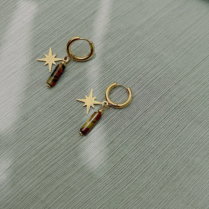 Pendientes retro de color turquesa con incrustaciones de acero inoxidable y serpiente en forma de corazón y estrella, 1 par