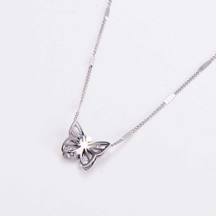 Collier avec pendentif papillon en acier inoxydable pour femmes, pendentif en strass, diamant, colliers en acier inoxydable
