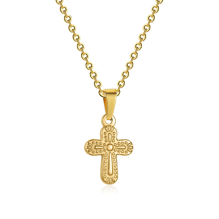 Collier pendentif croix artistique en acier inoxydable plaqué or 18 carats, vente en gros