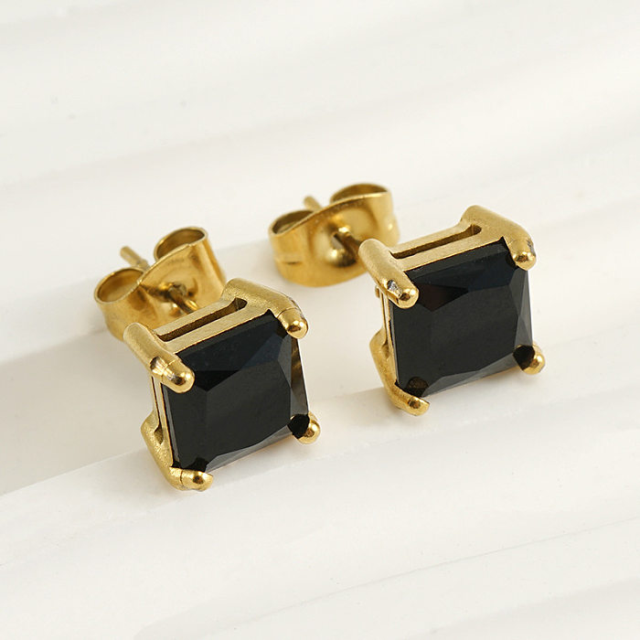 Fashion Square Stainless Steel  Plating Inlay Zircon Ear Studs 1 Pair