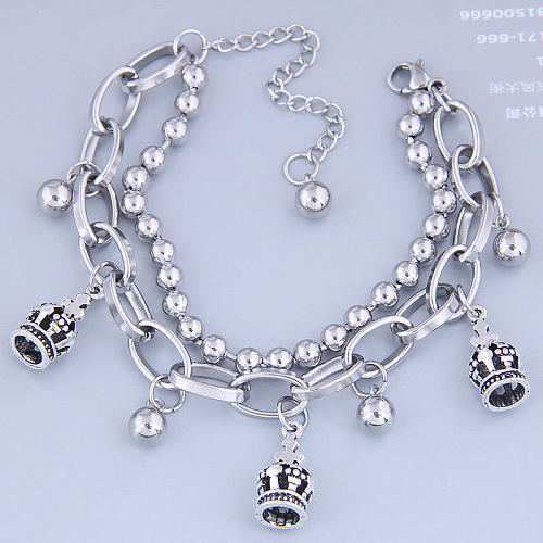 Korean Fashion Hip-hop Simple Stainless Steel Bead Crown Bracelet