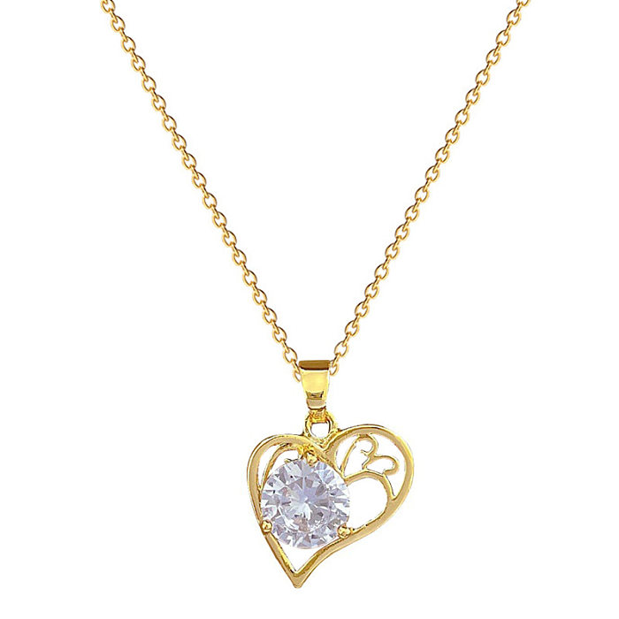 Sweet Heart Shape Stainless Steel  Copper Plating Inlay Zircon Gold Plated Pendant Necklace