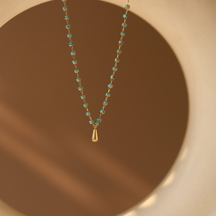 Retro-Barock-Stil Wassertropfen Glas Edelstahl Perlen Anhänger Halskette 1 Stück