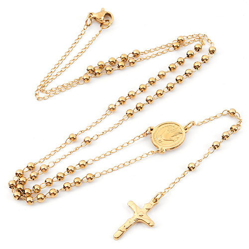 Ethnic Style Cross Stainless Steel  Beaded Pendant Necklace