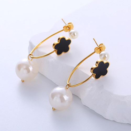 1 Pair Elegant Lady Flower Plating Stainless Steel  18K Gold Plated Earrings