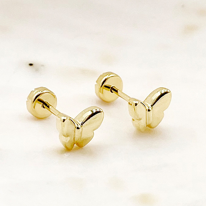 1 par de pinos de orelha banhados a ouro, estilo simples, lábios, flor, borboleta, esmalte, aço inoxidável
